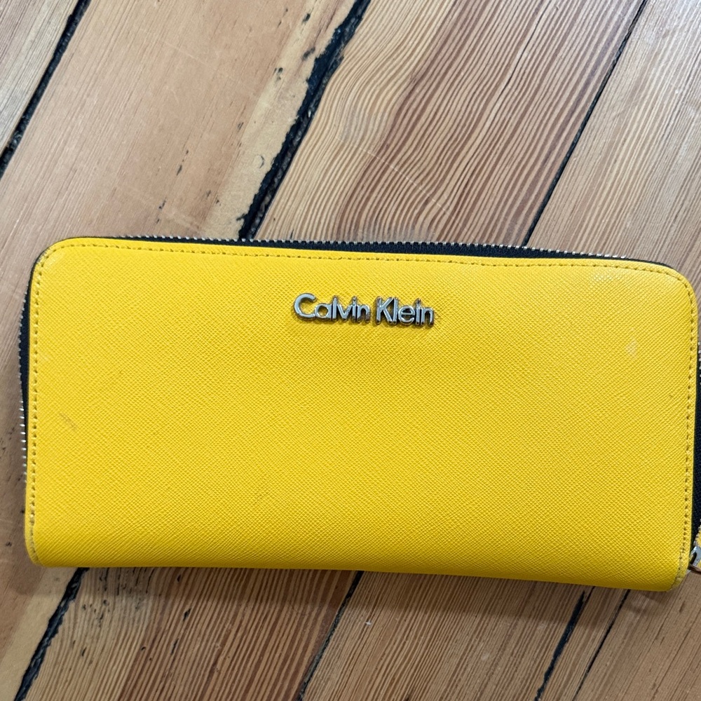 Calvin Klein Bright Yellow Zip Wallet with Metal Logo